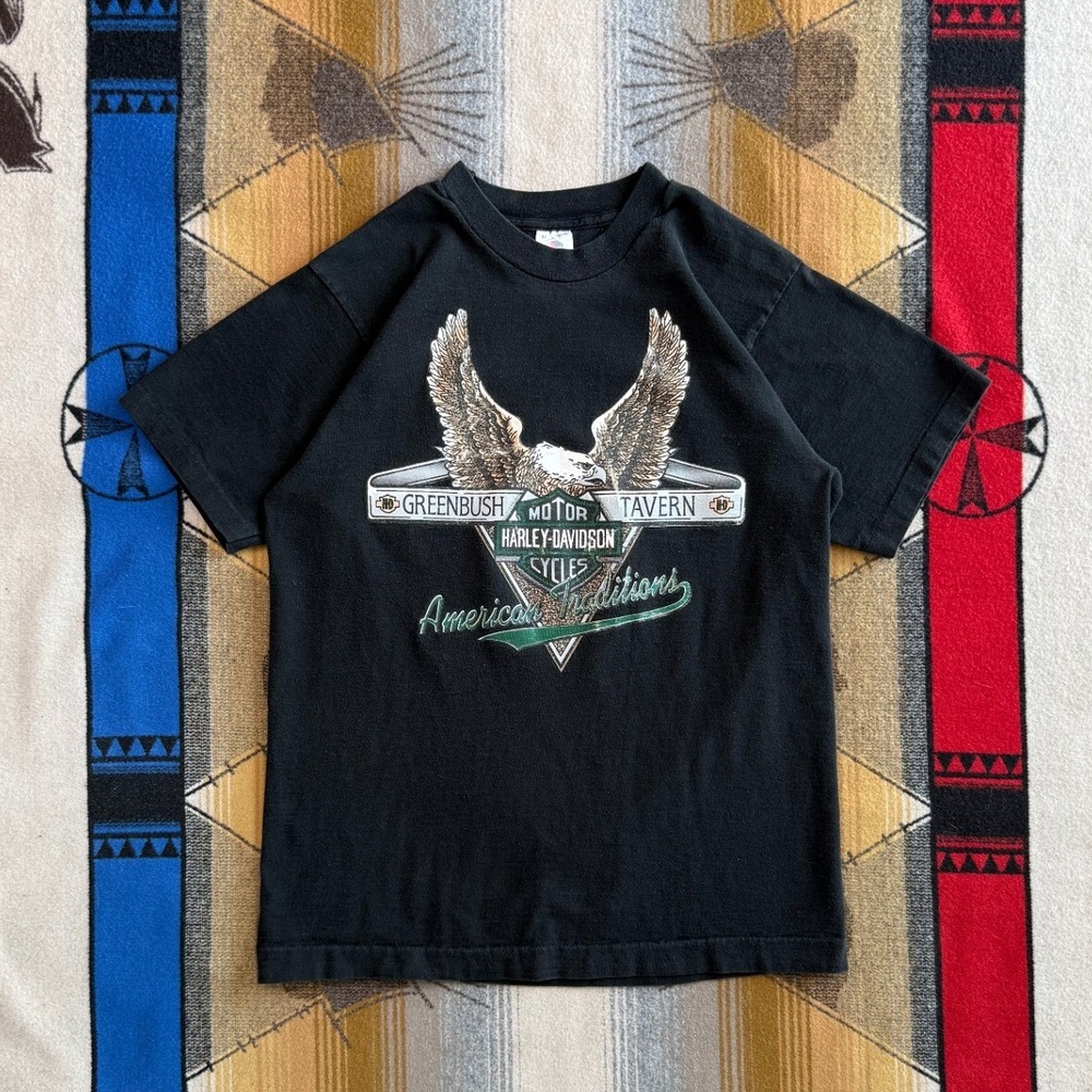 Vintage Harley Davidson Greenbush Tavern T Shirt Mens Medium Black Single Stitch